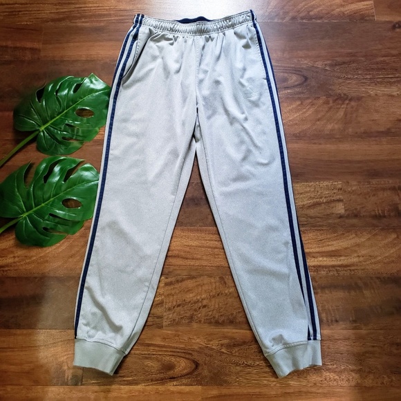 adidas grey tracksuit blue stripes